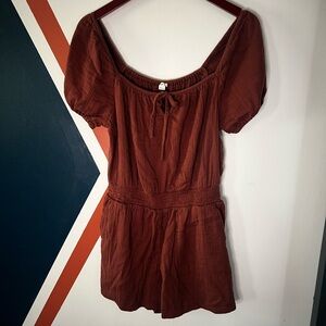 aerie Rust Red Puff Sleeve Casual Romper